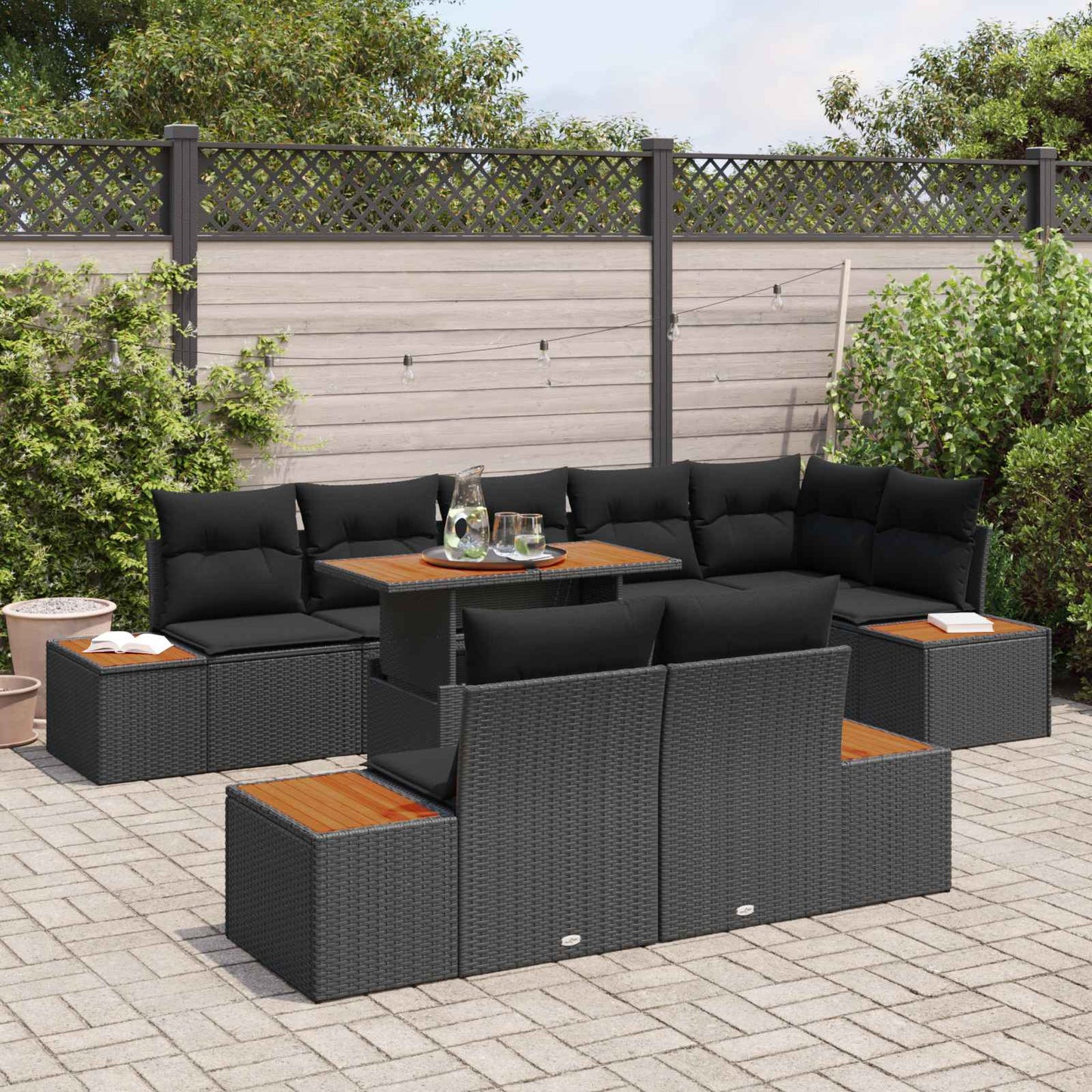 Garten-Sofa-Set mit Speicher 9 pcs Schwarz Poly Rattan