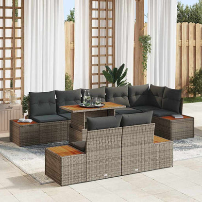 Garten-Sofa-Set mit Speicher 9 pcs Grau Poly Rattan