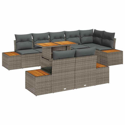 Garten-Sofa-Set mit Speicher 9 pcs Grau Poly Rattan