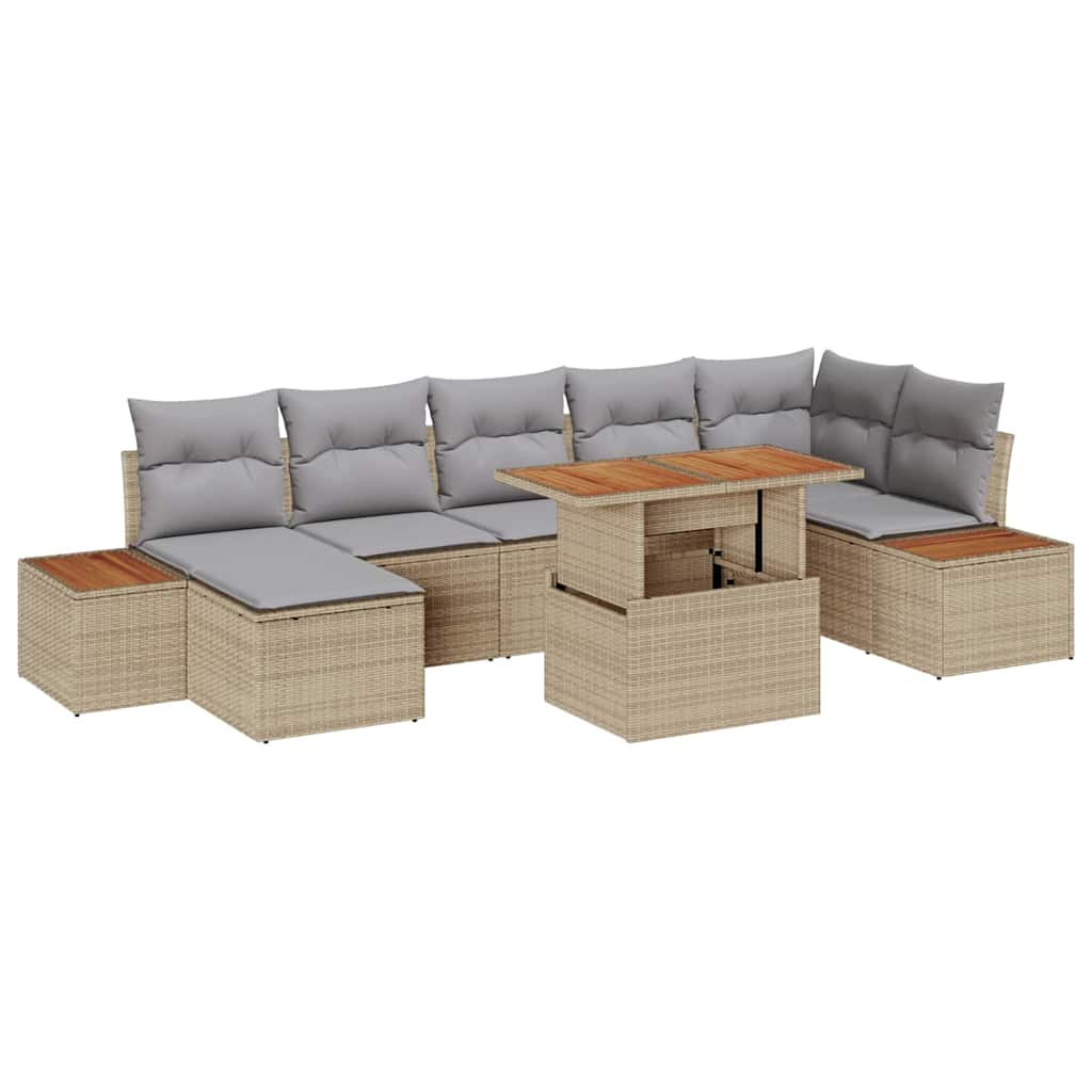 Garten-Sofa-Set mit Speicher 8 pcs Beige Poly Rattan