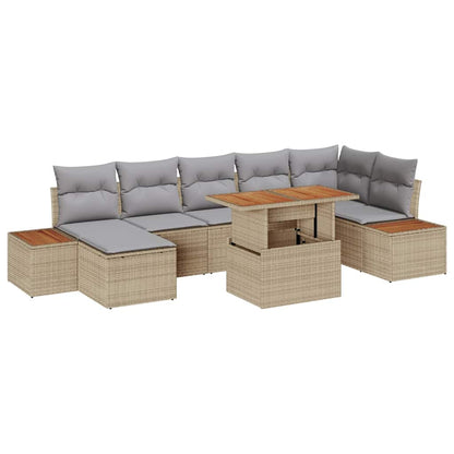 Garten-Sofa-Set mit Speicher 8 pcs Beige Poly Rattan