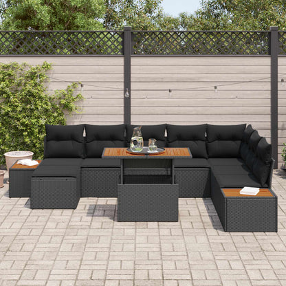 Garten-Sofa-Set mit Speicher 9 pcs Schwarz Poly Rattan