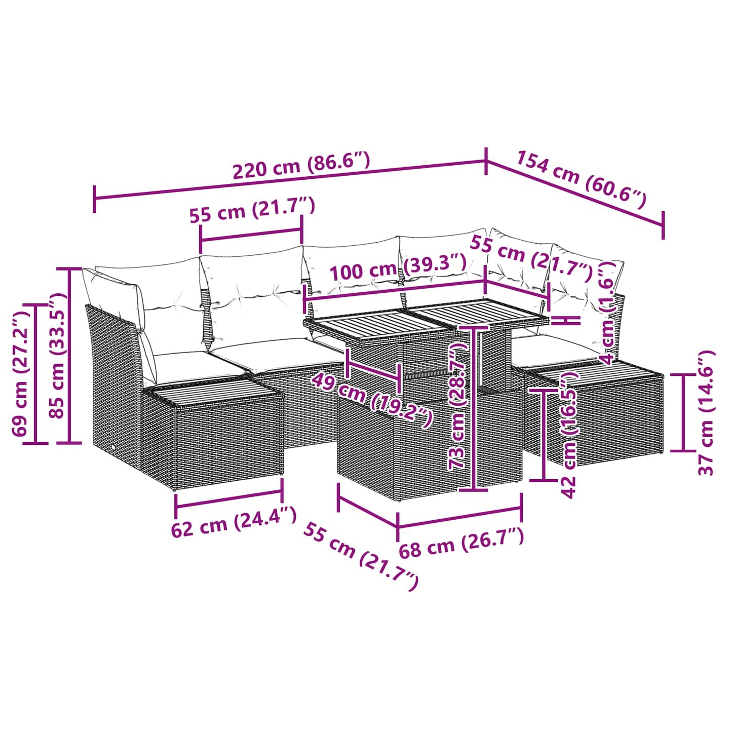 Garten-Sofa-Set mit Speicher 10 pcs Schwarz Poly Rattan