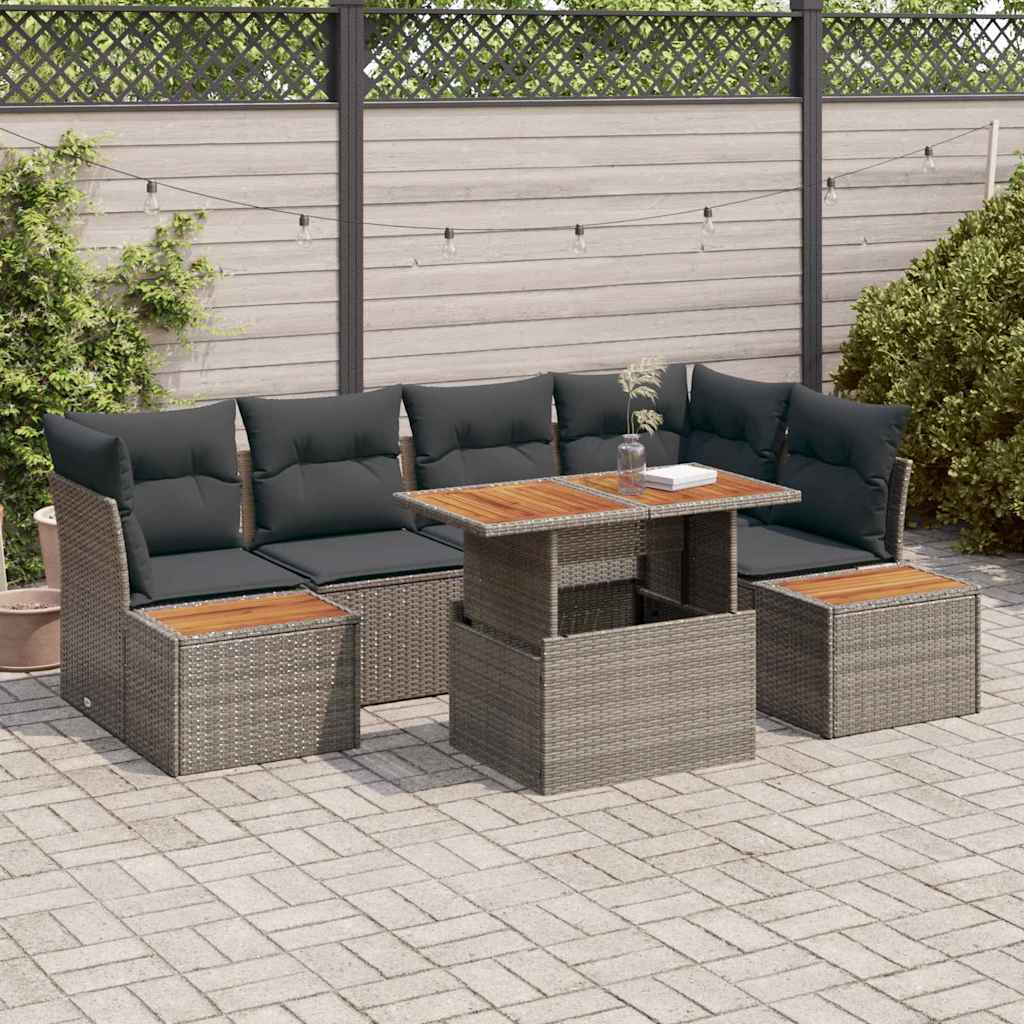vidaXL Garten-Sofa-Set mit Speicher 10 pcs Grau Poly Rattan