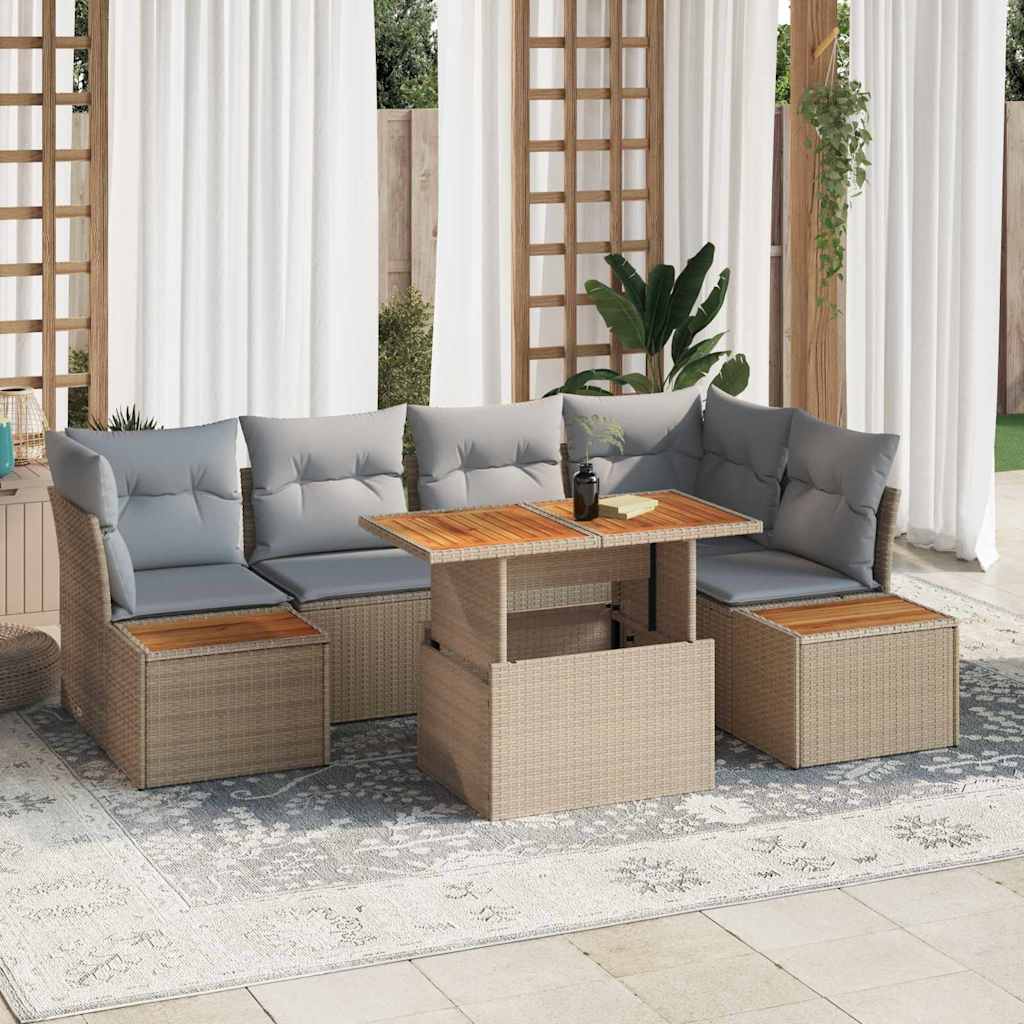 Garten-Sofa-Set mit Speicher 10 pcs Beige Poly Rattan