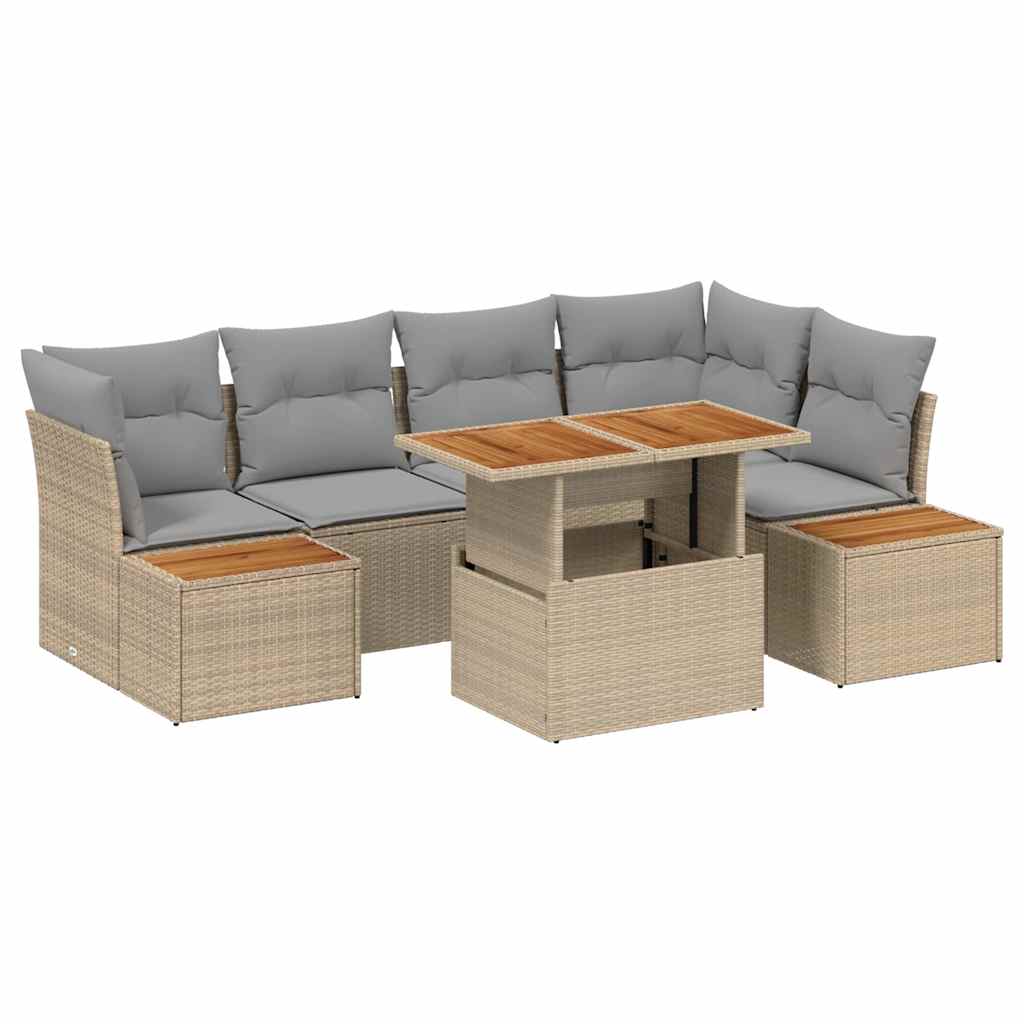 Garten-Sofa-Set mit Speicher 10 pcs Beige Poly Rattan