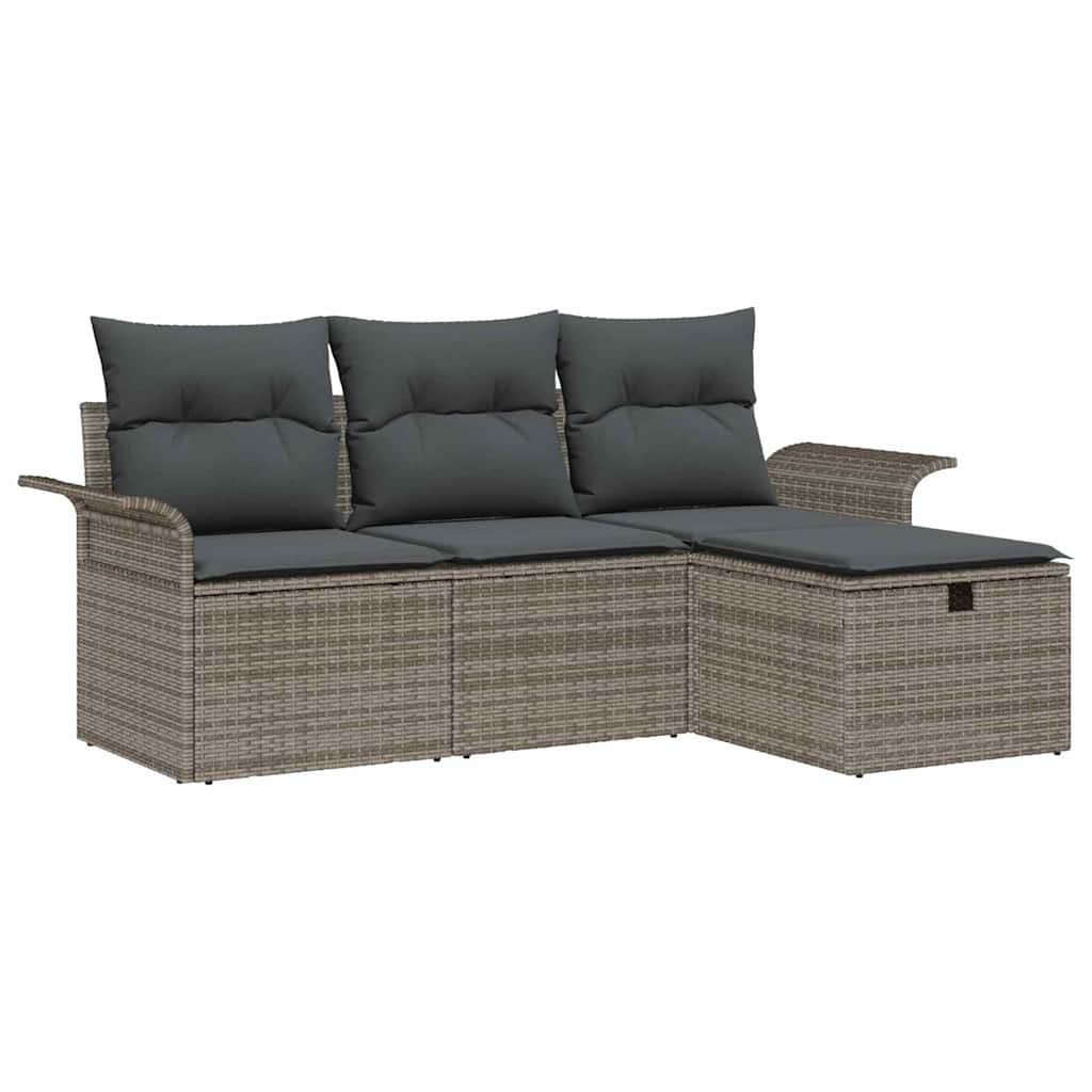 Gartensofa-set mit Kissen mit Speicher 4 pcs Grau Poly-Rattan