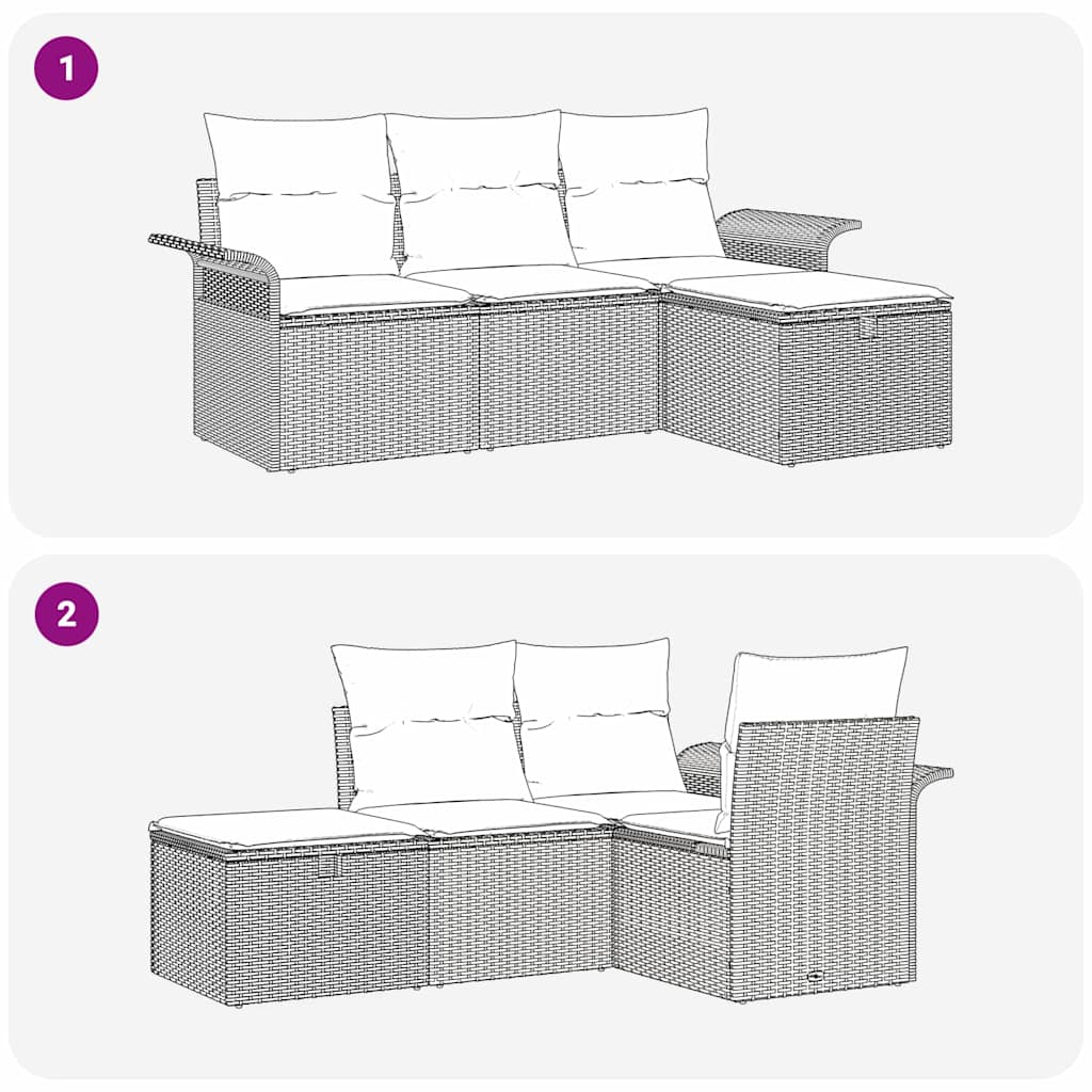 Gartensofa-set mit Kissen mit Speicher 4 pcs Grau Poly-Rattan