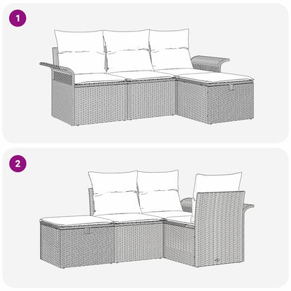 Gartensofa-set mit Kissen mit Speicher 4 pcs Grau Poly-Rattan