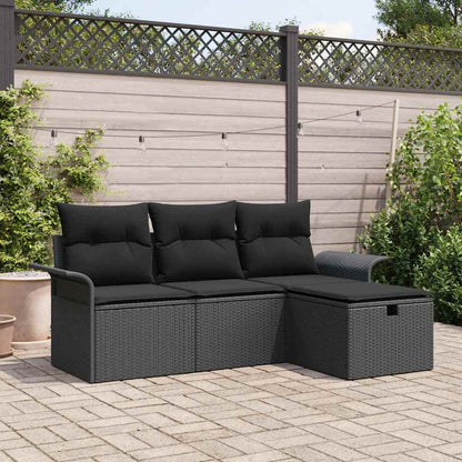 Gartensofa-set mit Kissen 4 pcs Schwarz Poly-Rattan