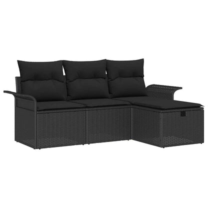 Gartensofa-set mit Kissen 4 pcs Schwarz Poly-Rattan