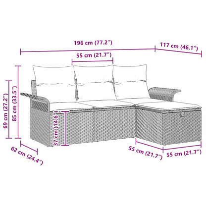 Gartensofa-set mit Kissen 4 pcs Schwarz Poly-Rattan