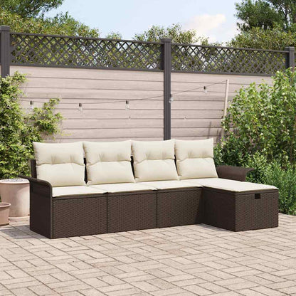 Gartensofa-set mit Kissen 5 pcs Braun und Creme Poly-Rattan