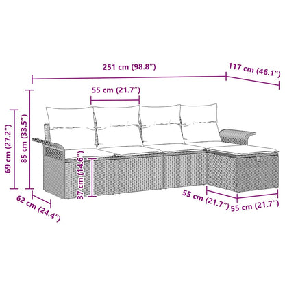 Gartensofa-set mit Kissen 5 pcs Braun und Creme Poly-Rattan