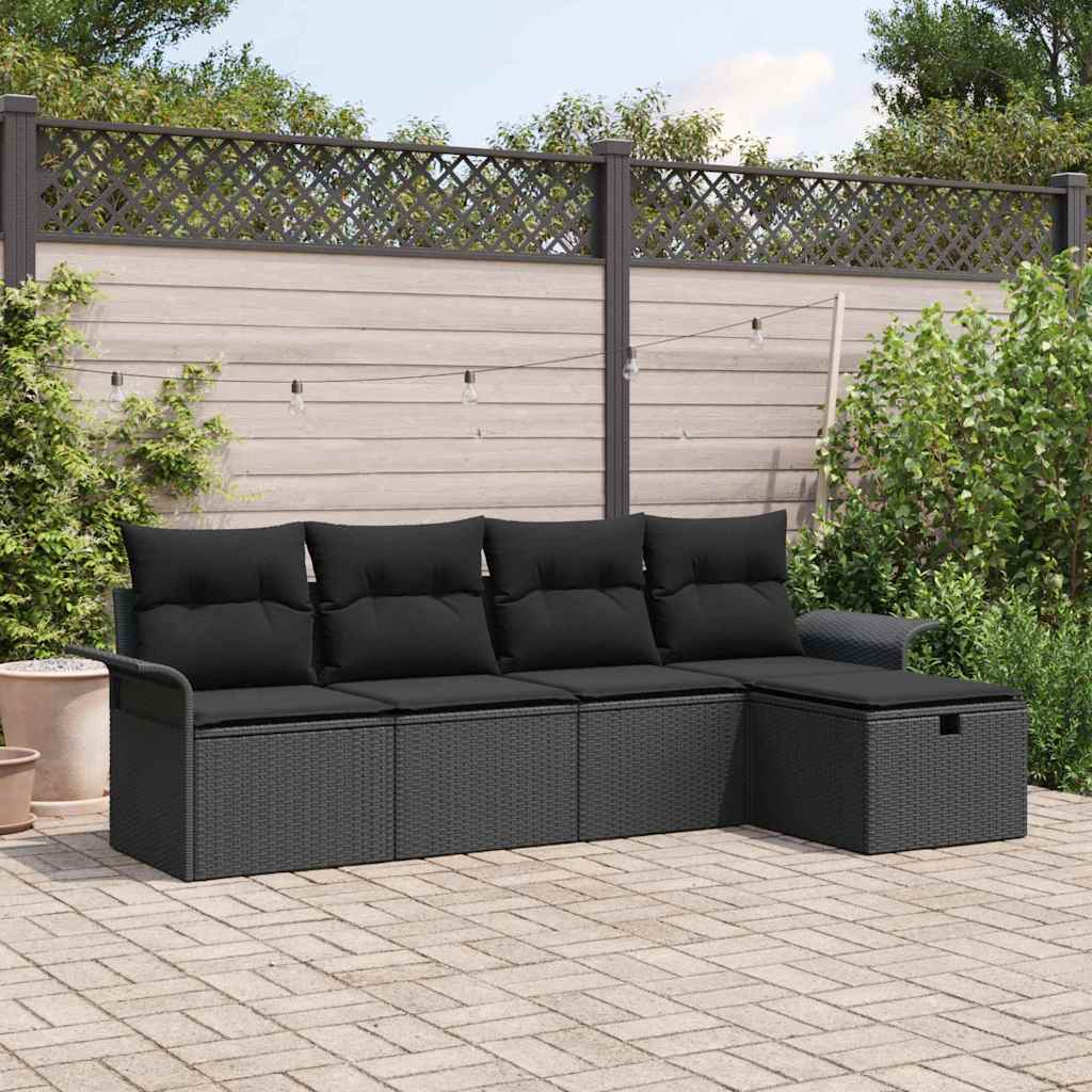 Gartensofa-set mit Kissen 5 pcs Schwarz Poly-Rattan