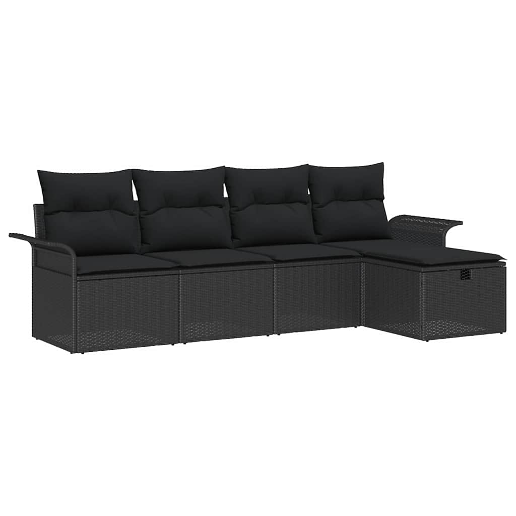 Gartensofa-set mit Kissen 5 pcs Schwarz Poly-Rattan