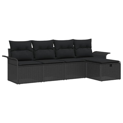 Gartensofa-set mit Kissen 5 pcs Schwarz Poly-Rattan