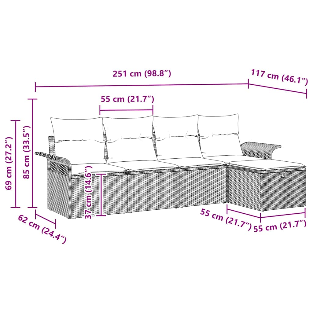 Gartensofa-set mit Kissen 5 pcs Schwarz Poly-Rattan