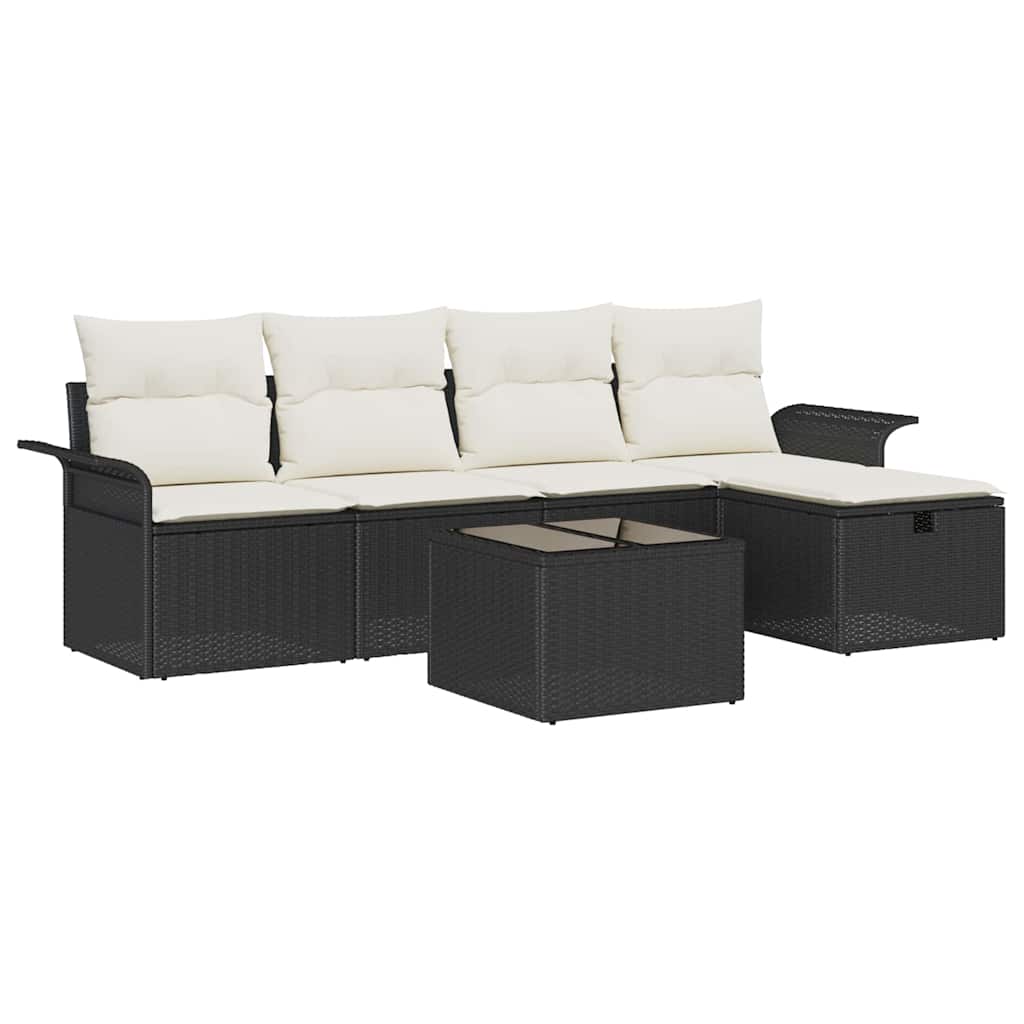 Gartensofa-set mit Kissen 6 pcs Schwarz und Creme Poly-Rattan