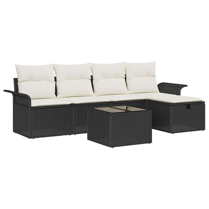 Gartensofa-set mit Kissen 6 pcs Schwarz und Creme Poly-Rattan