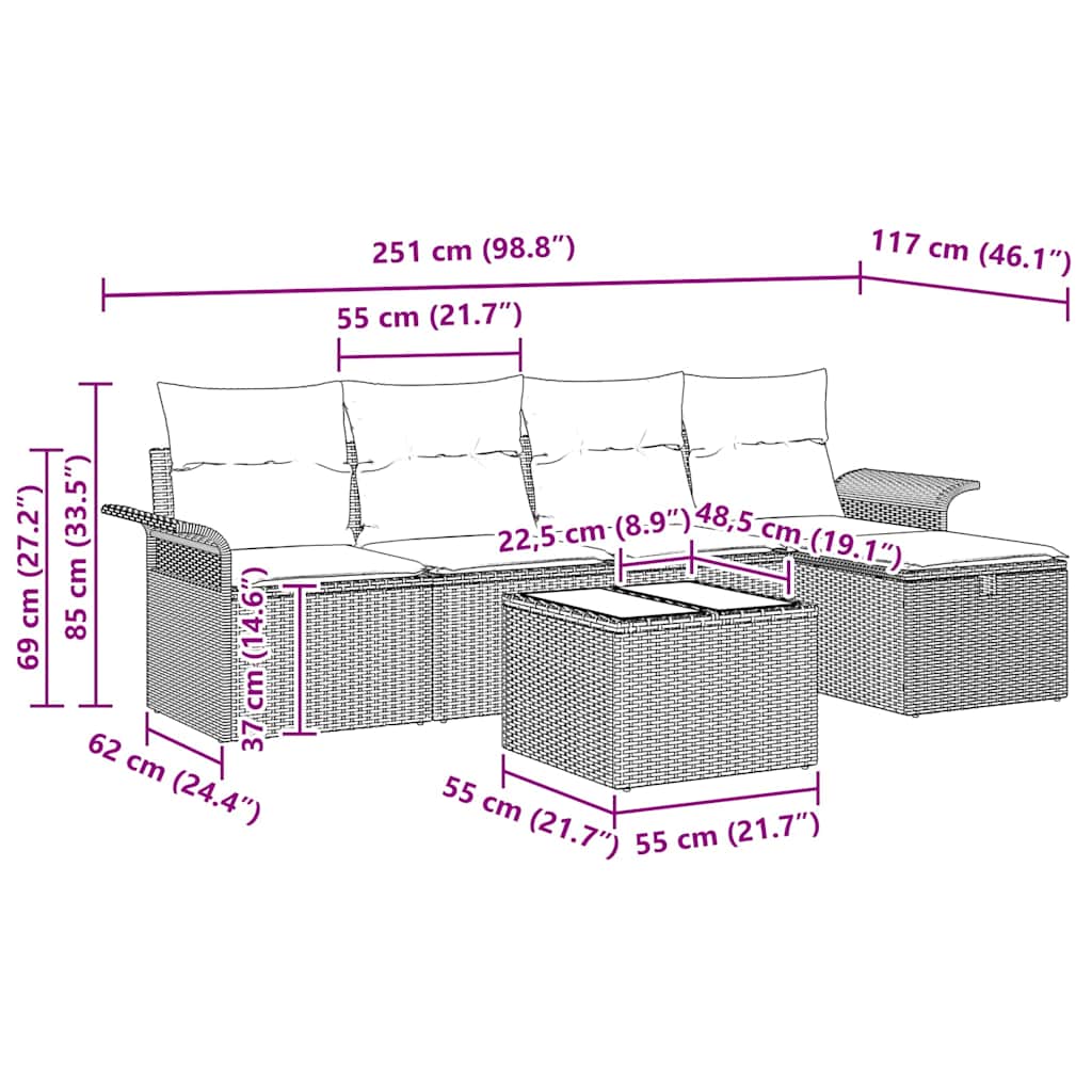 Gartensofa-set mit Kissen 6 pcs Schwarz und Creme Poly-Rattan