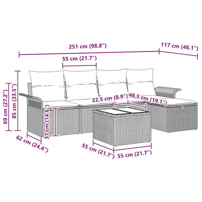 Gartensofa-set mit Kissen 6 pcs Schwarz und Creme Poly-Rattan