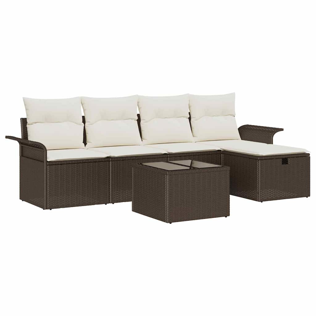 Gartensofa-set mit Kissen 6 pcs Braun und Creme Poly-Rattan
