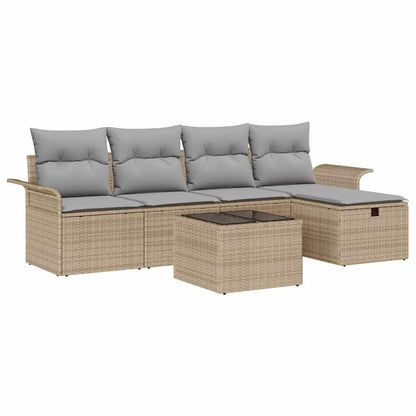 Gartensofa-set mit Kissen 6 pcs Beige und Hellgrau Poly-Rattan