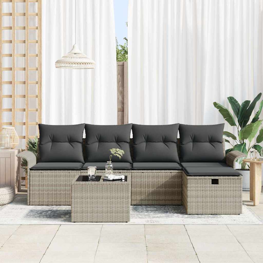Gartensofa-set mit Kissen 6 pcs Hellgrau Poly-Rattan
