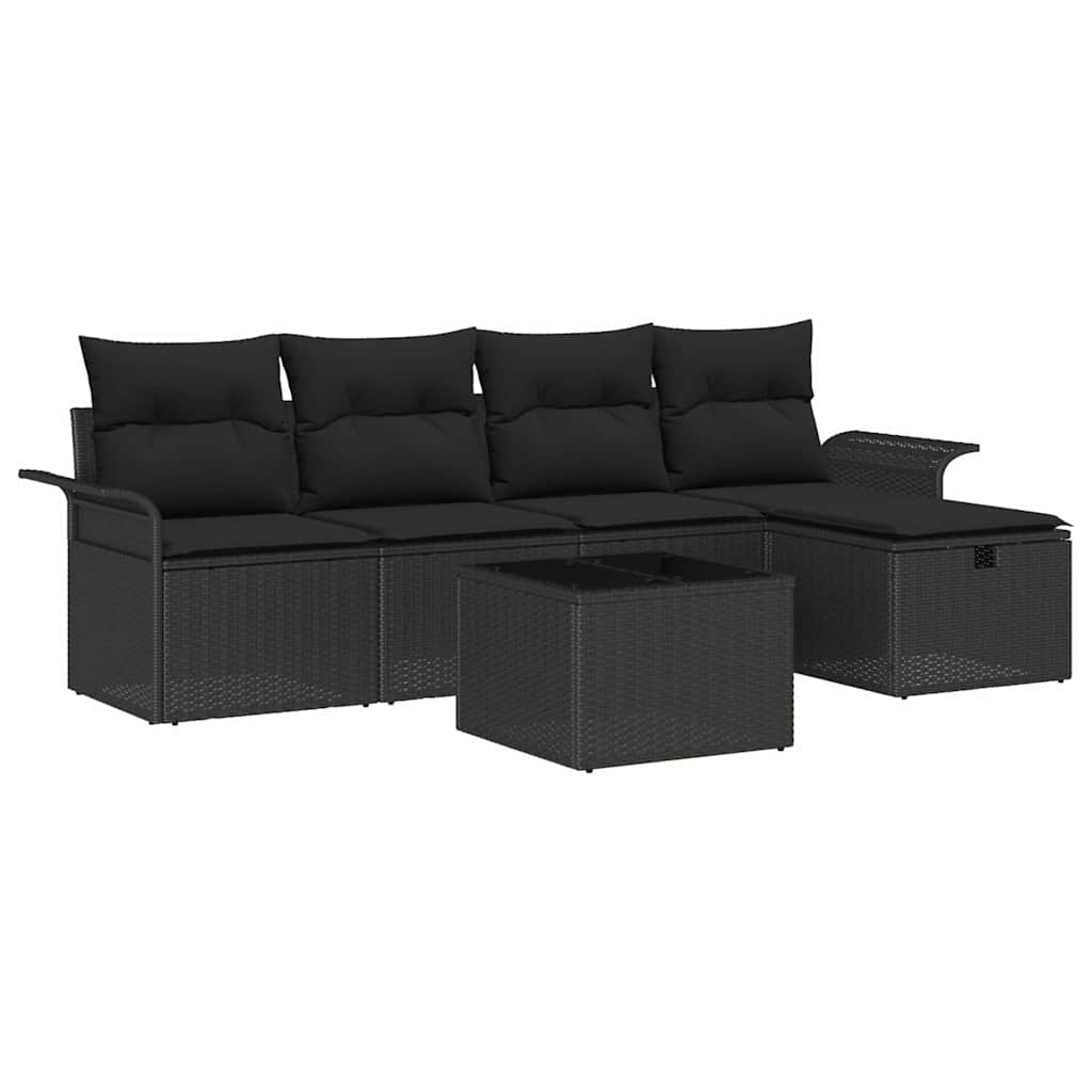 Gartensofa-set mit Kissen 6 pcs Schwarz Poly-Rattan