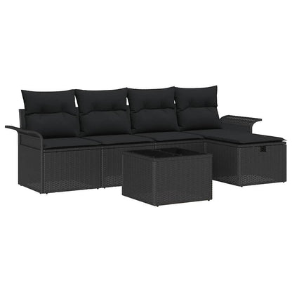 Gartensofa-set mit Kissen 6 pcs Schwarz Poly-Rattan