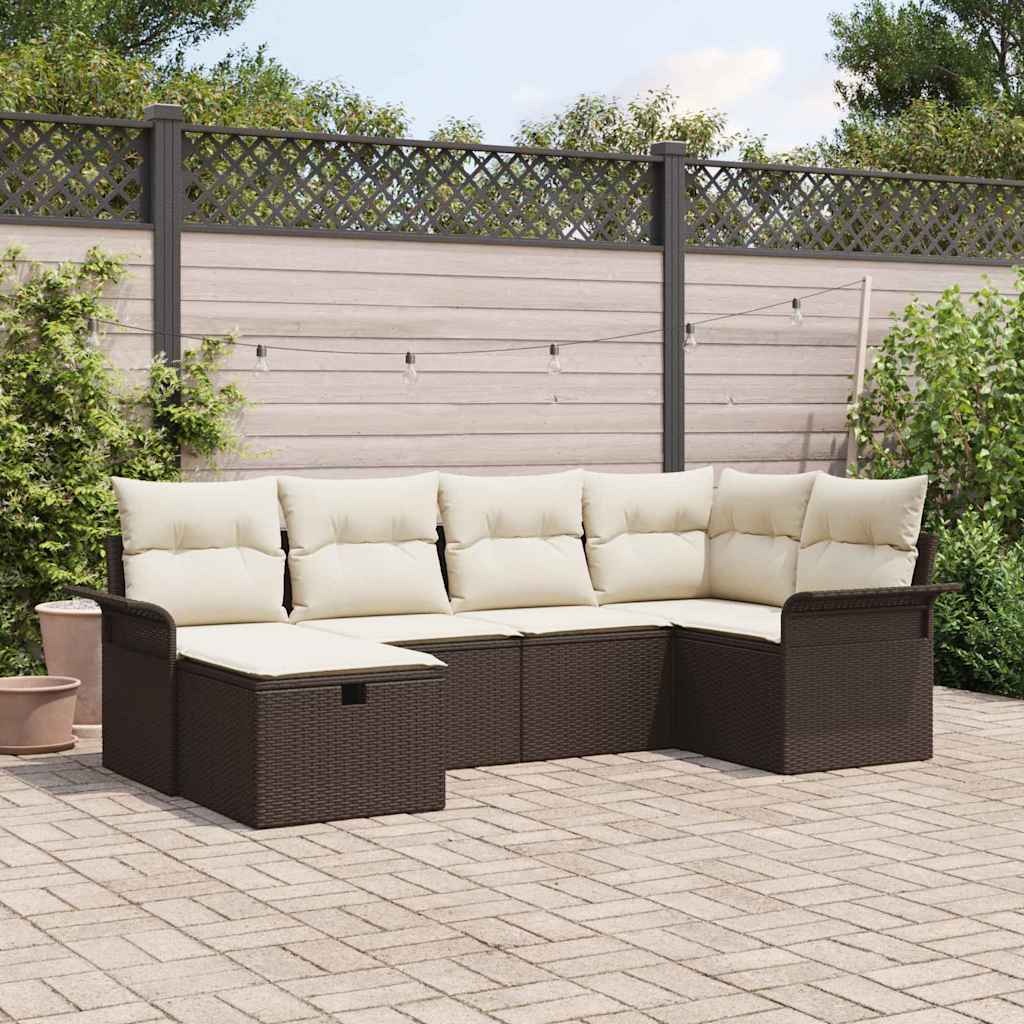 Gartensofa-set mit Kissen 6 pcs Braun und Creme Poly-Rattan
