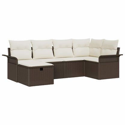 Gartensofa-set mit Kissen 6 pcs Braun und Creme Poly-Rattan