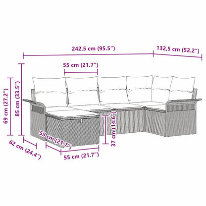 Gartensofa-set mit Kissen 6 pcs Braun und Creme Poly-Rattan