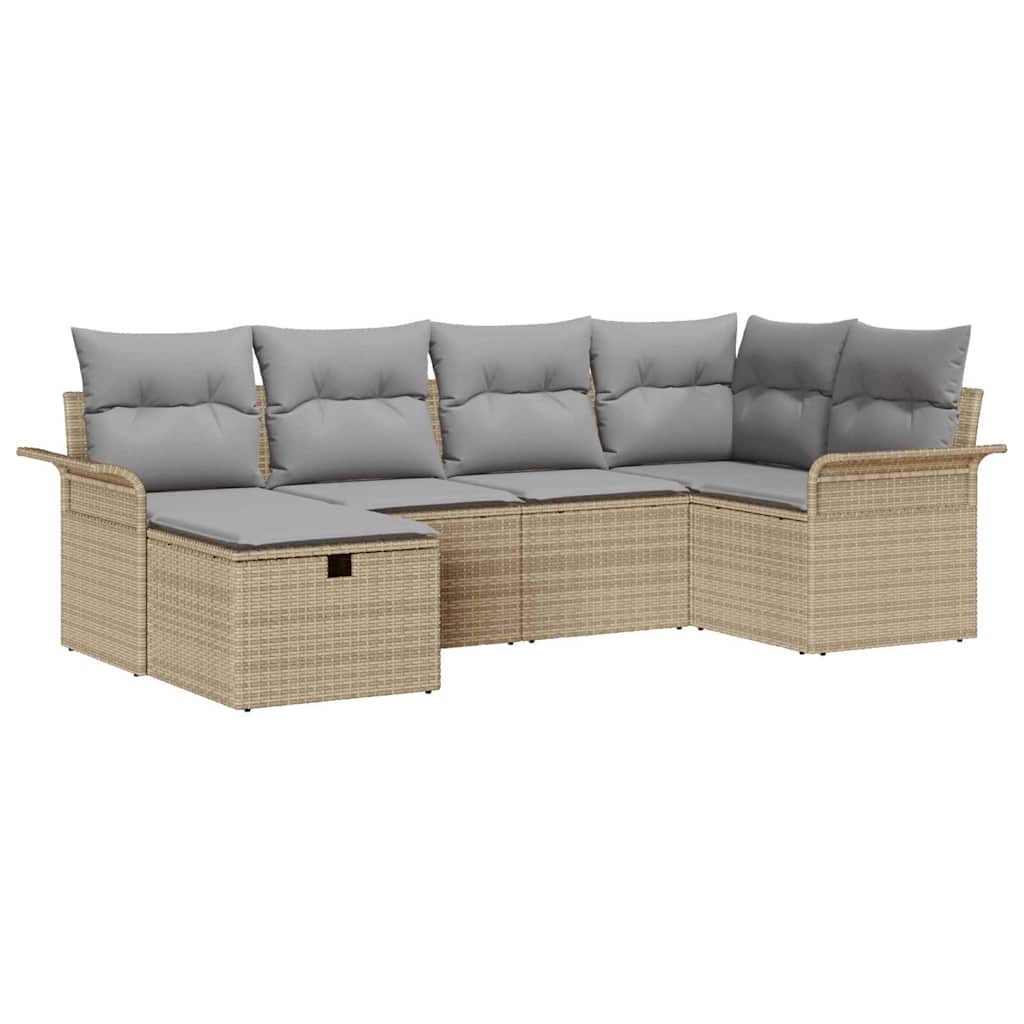 Gartensofa-set mit Kissen 6 pcs Beige und Hellgrau Poly-Rattan