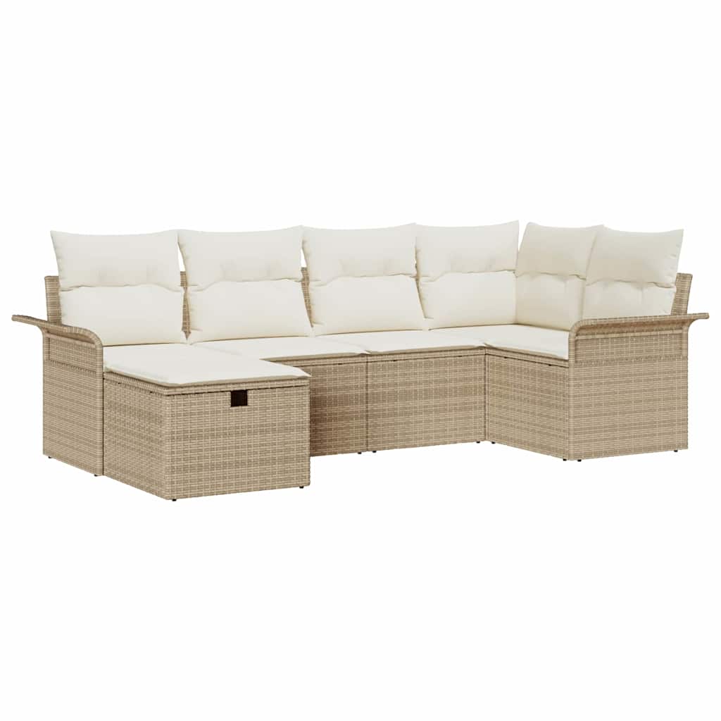 Gartensofa-set mit Kissen 6 pcs Beige und Creme Poly-Rattan