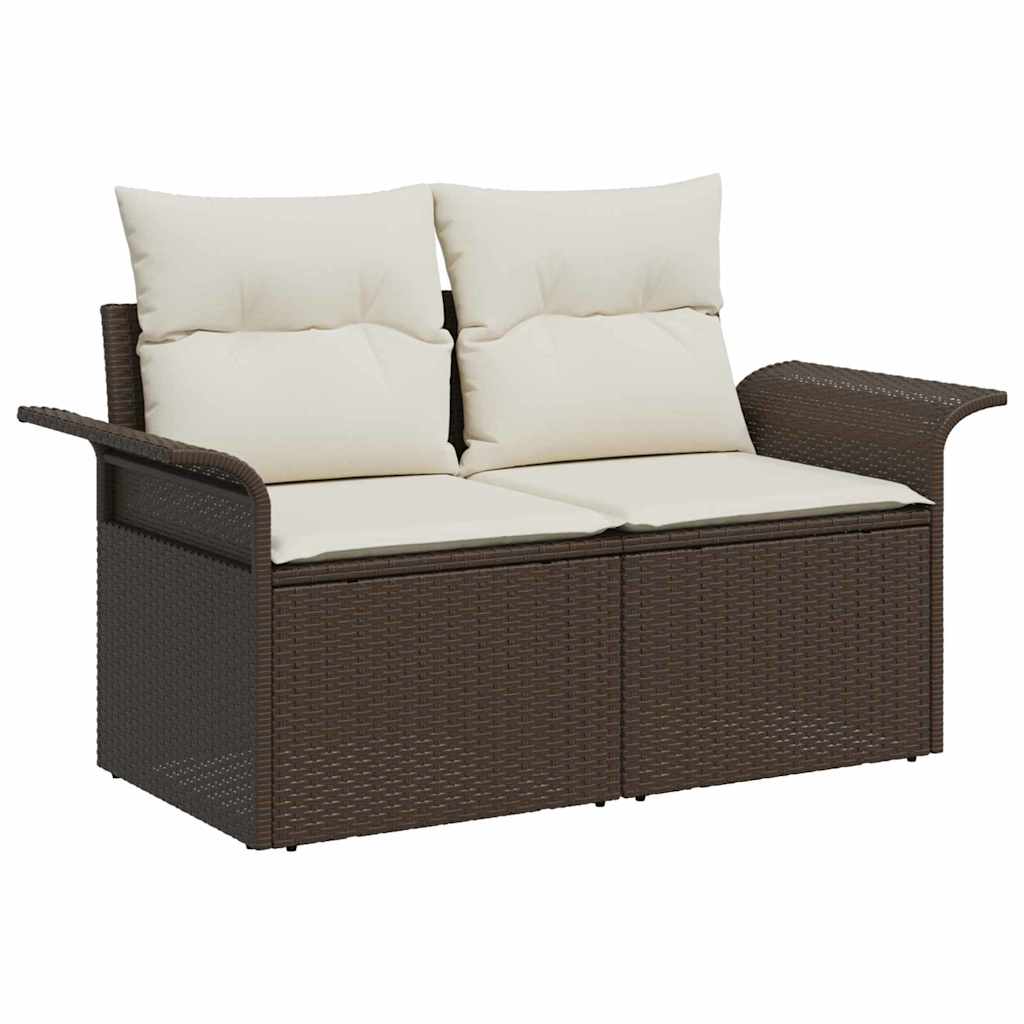 Gartensofa-set mit Kissen 7 pcs Braun und Creme Poly-Rattan