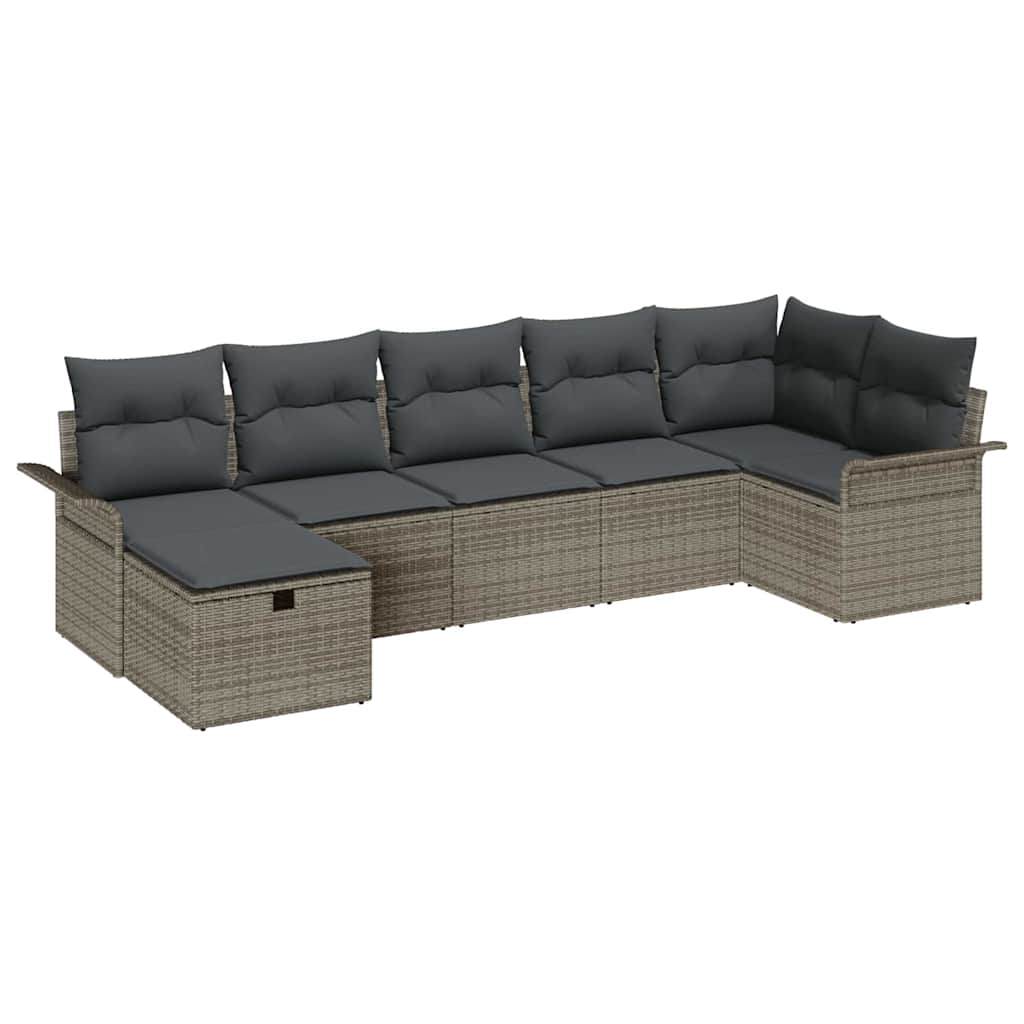 Gartensofa-set mit Kissen mit Speicher 7 pcs Grau Poly-Rattan
