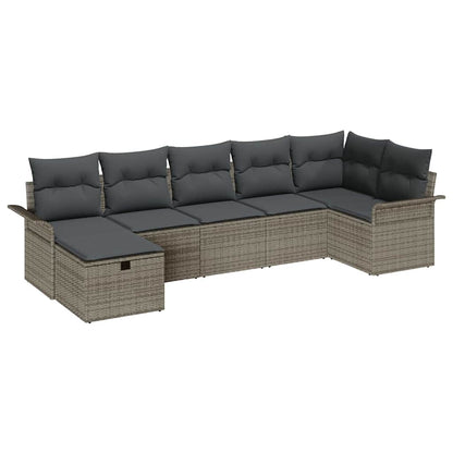 Gartensofa-set mit Kissen mit Speicher 7 pcs Grau Poly-Rattan