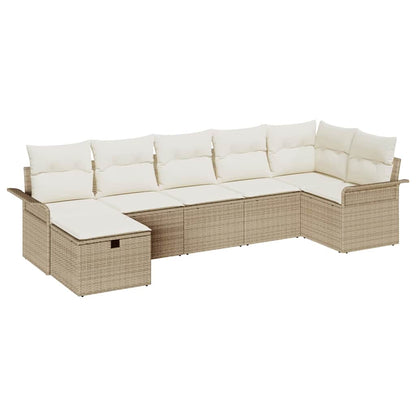 Gartensofa-set mit Kissen 7 pcs Beige und Creme Poly-Rattan