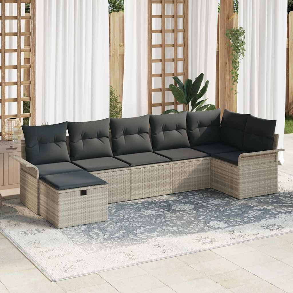 Gartensofa-set mit Kissen 7 pcs Hellgrau Poly-Rattan