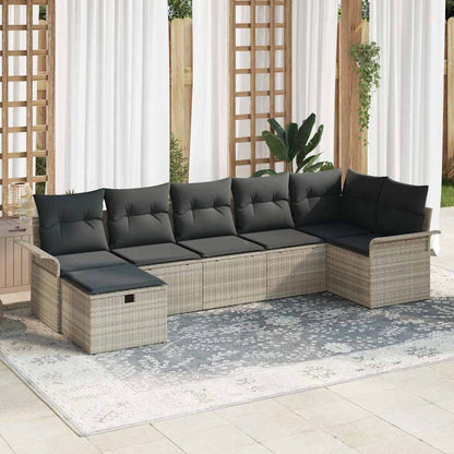 Gartensofa-set mit Kissen 7 pcs Hellgrau Poly-Rattan