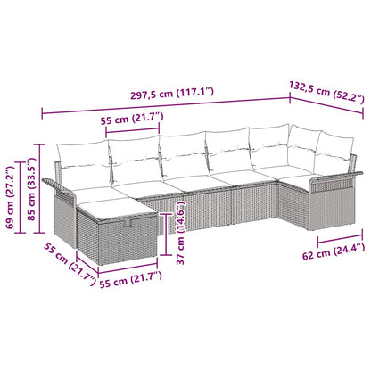 Gartensofa-set mit Kissen 7 pcs Hellgrau Poly-Rattan