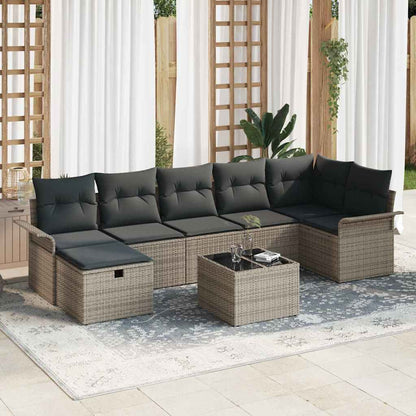 Gartensofa-set mit Kissen mit Speicher 8 pcs Grau Poly-Rattan