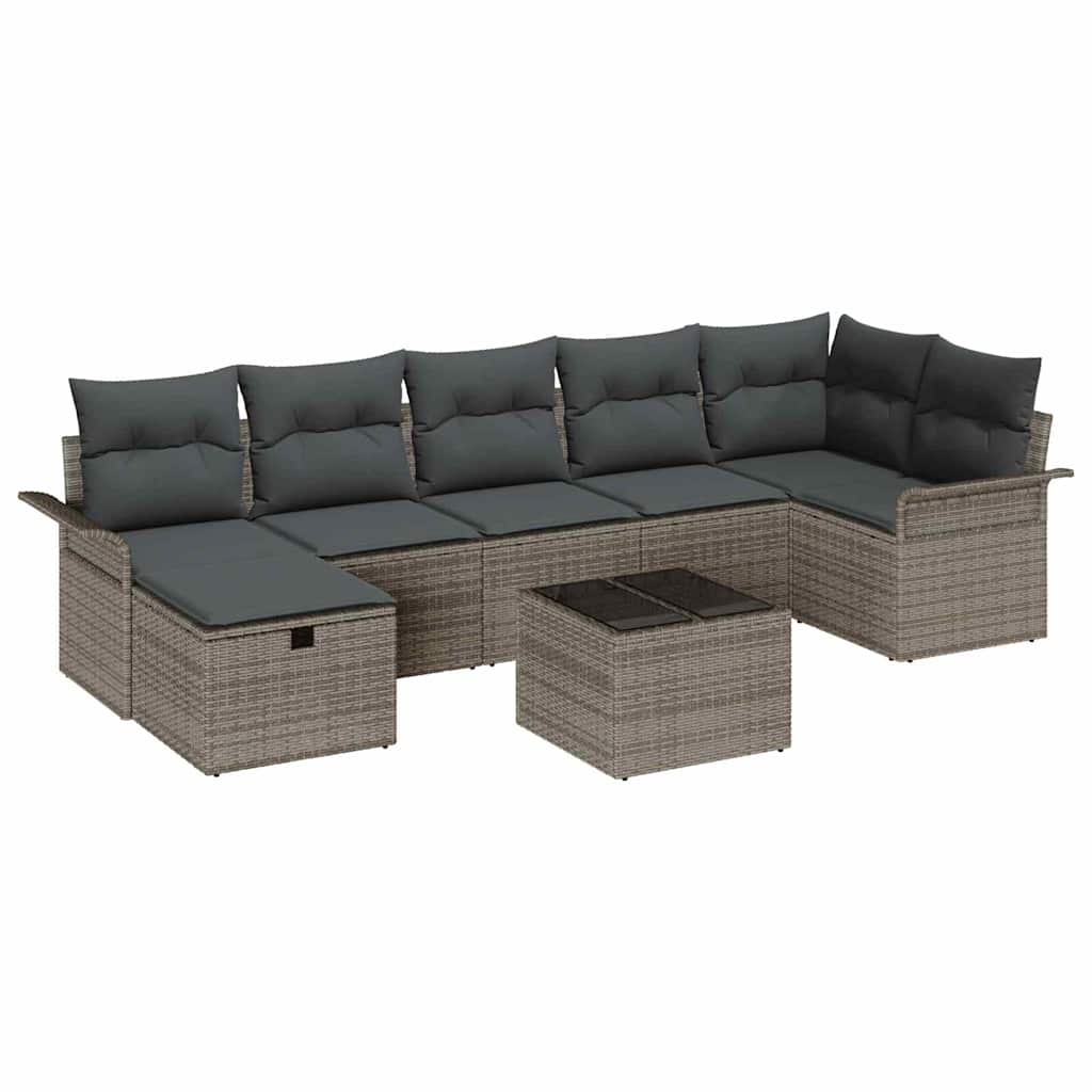 Gartensofa-set mit Kissen mit Speicher 8 pcs Grau Poly-Rattan