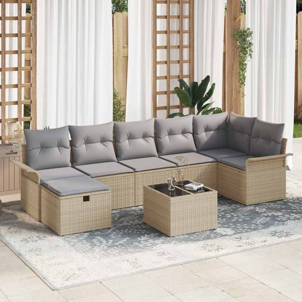 vidaXL Gartensofa-set mit Kissen 8 pcs Beige und Hellgrau Poly-Rattan