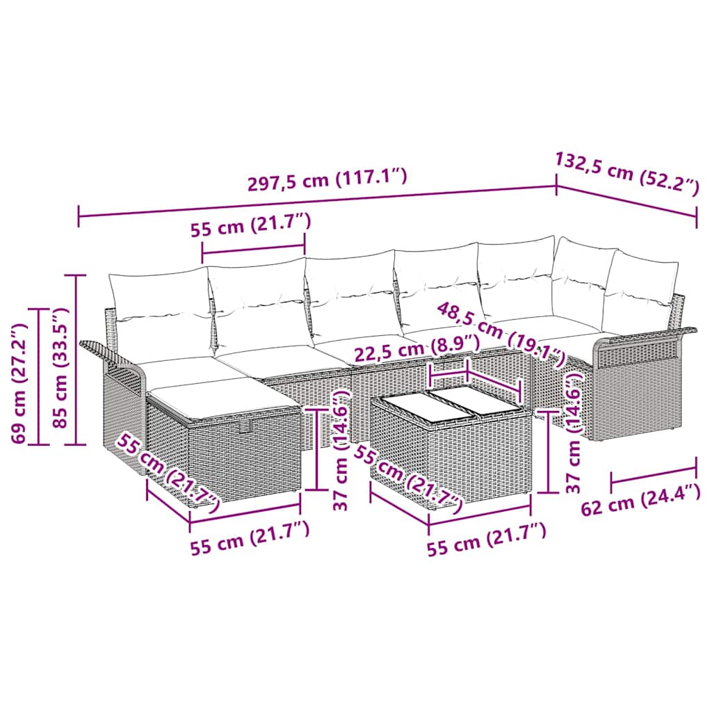 vidaXL Gartensofa-set mit Kissen 8 pcs Beige und Hellgrau Poly-Rattan