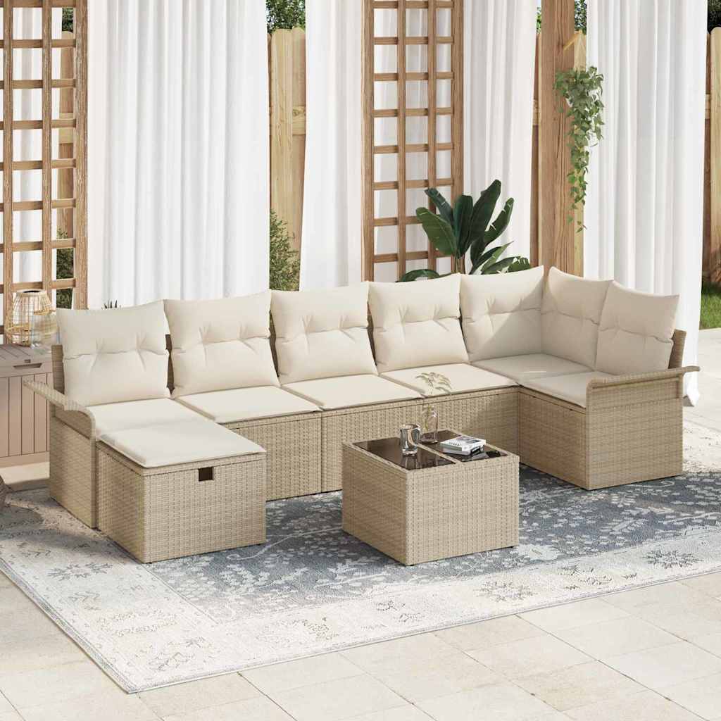 Gartensofa-set mit Kissen 8 pcs Beige und Creme Poly-Rattan