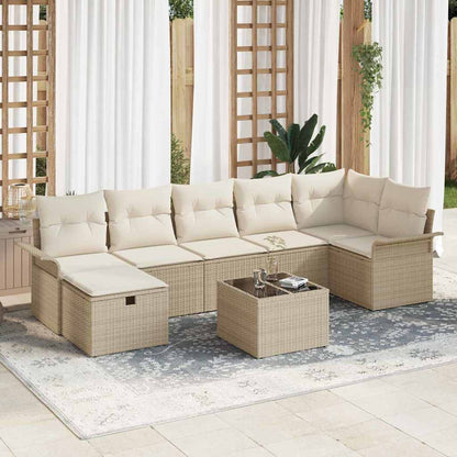Gartensofa-set mit Kissen 8 pcs Beige und Creme Poly-Rattan