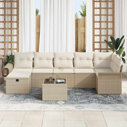 Gartensofa-set mit Kissen 8 pcs Beige und Creme Poly-Rattan